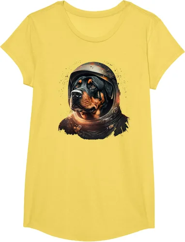 Vista 35 de Divertida camiseta Rottweiler con diseño de astronauta rottweiler en galaxia espacial, Negro