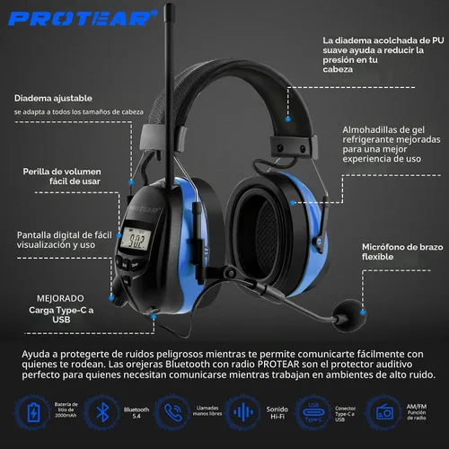 Vista 2 de AM FM Radio Auriculares, Orejera Bluetooth 6.0 con pluma, siega
