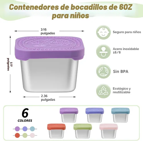Vista 2 de Contenedores de aperitivos de 6 onzas con tapas para niños, paquete de 6