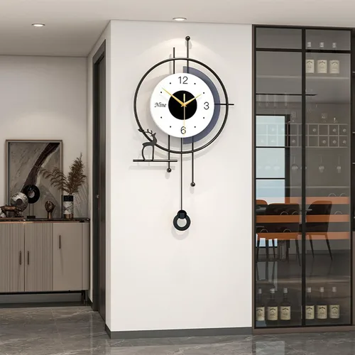 Vista 4 de Reloj de pared grande para decoración de sala de estar, reloj de pared moderno de péndulo, silencioso, sin tictac, funciona con pilas, para sala