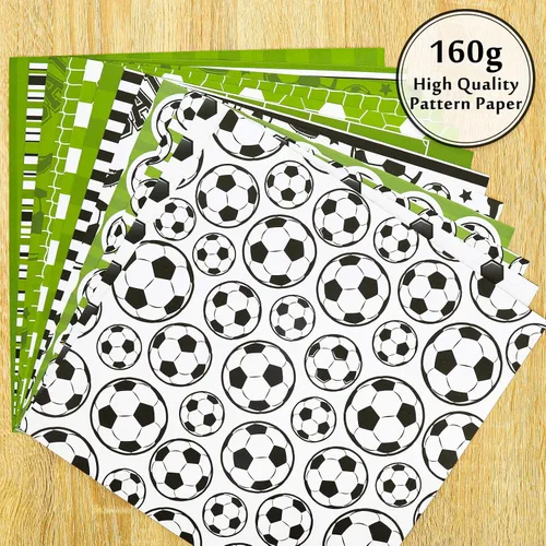 Vista 5 de Whaline Papel de 24 hojas de papel con patrón de fútbol, pelota de fútbol, campo de recortes, papel de doble cara para manualidades, papel