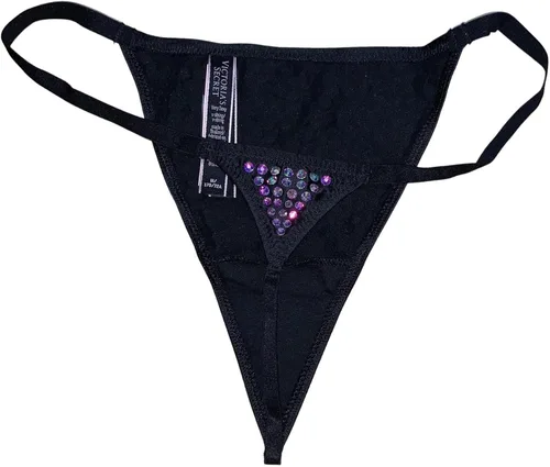 Vista 3 de Victorias Secret Bragas de diamantes de imitación muy sexys brillantes con tanga en V color negro talla M Negro M