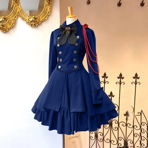 Vista 2 de JUNGE Vestido de Halloween para mujer, steampunk, victoriano, medieval, renacentista, irlandés, retro, vestido de Lolita, vestido de fiesta