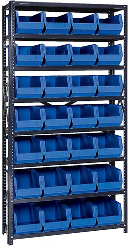 Vista 45 de Quantum QSBU-245BK Heavy Duty Shelving Unit with (7) Shelves and (24) QUS245 Black Bins for Garage Warehouse Storage Distribution 400 lb Load