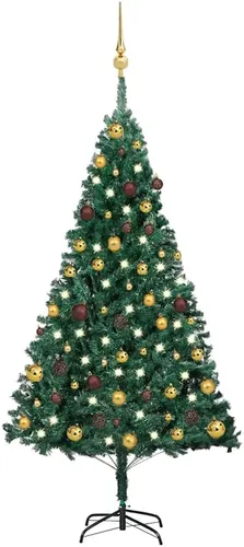 Vista 28 de 6.5ft Pre-Lit Artificial Christmas Tree with 250 LED Lights, Hinged PVC Branches, Metal Stand, and Decorative Balls for Indoor Holiday Decor Verde