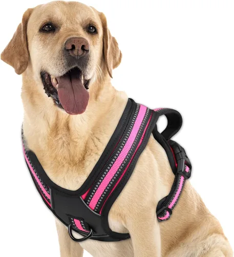 Vista 13 de Arnés para perro sin tirones, sin estrangulamiento, arnés para mascotas, ajustable, suave, acolchado, con asa de fácil control y tiras reflectantes