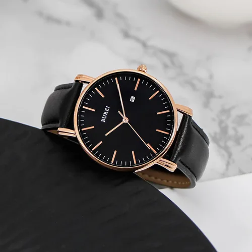 Vista 3 de BUREI - Reloj de pulsera analógico para hombre con fecha y correa de piel