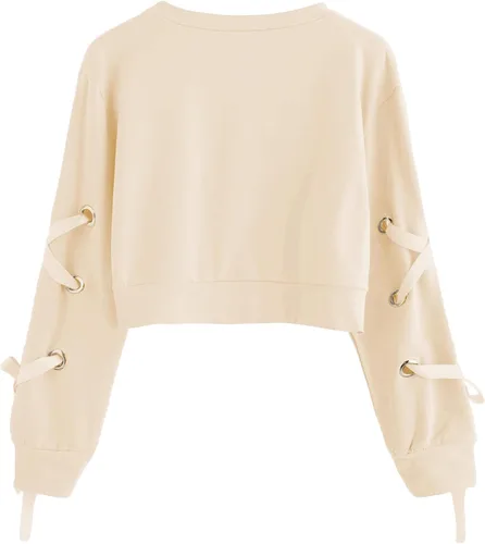Vista 2 de SweatyRocks - Sudadera suéter de manga larga con cordones para mujer ombliguera
