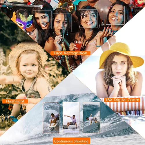 Vista 7 de Cámara impermeable 4K30FPS con tarjeta de 32 GB, cámaras submarinas de 56 MP, grabadora de video UHD IPS de doble pantalla (3"/2 pulgadas), selfie