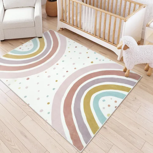 Vista 13 de STARUIA Alfombra lavable de arco iris para guardería de niñas, alfombra pequeña de 3 x 5 pies, alfombras de área coloridas para dormitorio de niños