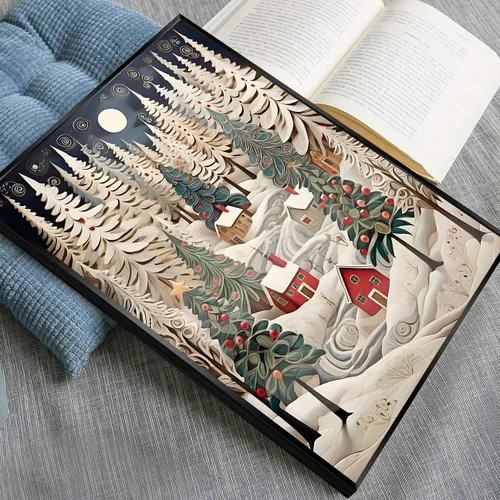 Vista 5 de uoyien Arte de pared vintage de Navidad, impresiones de pintura en lienzo, regalos de Navidad para niños, arte de pared estético de casa de campo