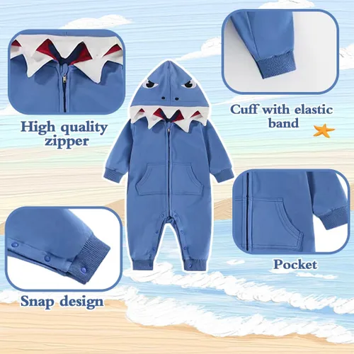 Vista 3 de UVIPC Shark - Mameluco de Halloween para bebés y niñas de 3 a 24 meses