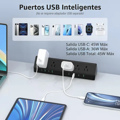 Vista 6 de Jgstkcity Regleta de alimentación con abrazadera de escritorio, estación de carga rápida de 45 W, 4 USB-C, 4 USB-A, protector de sobretensiones