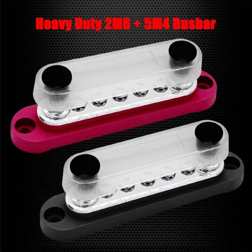 Vista 2 de Ampper 2 pernos M6 Bloque de distribución de energía Barra colectora 5 x #8 Rojo & negro