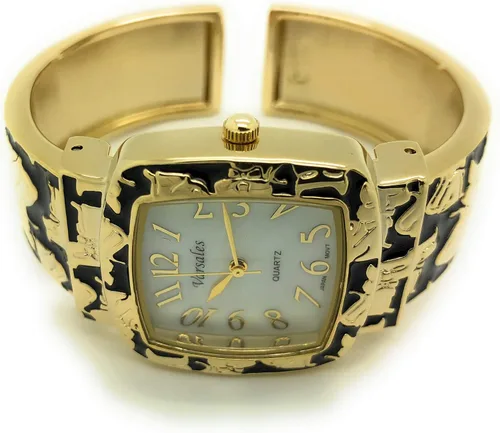 Vista 3 de Pulsera de metal elegante para mujer, diseño de gato y gato, esfera de perlas