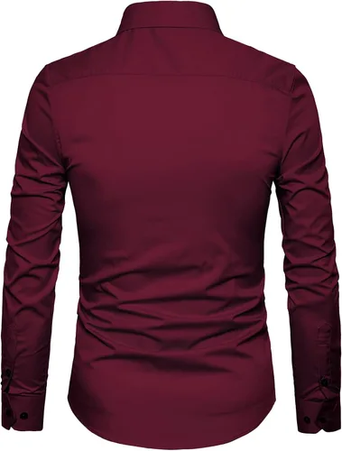Vista 3 de Manwan walk Camisas de vestir para hombre de manga larga de algodón con botones y mangas largas, de corte ajustado