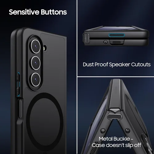 Vista 7 de MAKAVO Funda magnética para Samsung Galaxy Z Fold 5 [compatible con MagSafe], delgada, translúcida mate, parte trasera dura y parachoques negro