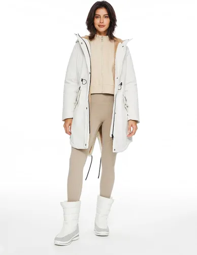 Vista 5 de Orolay Chaqueta de invierno con capucha para mujer, tipo parka, forrada de polar grueso, con bolsillos Beige