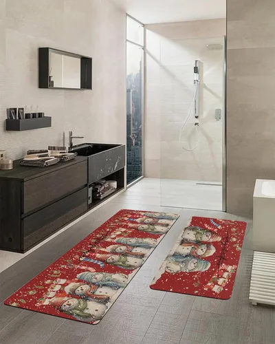 Vista 2 de Tapete de baño de muñeco de nieve para bañera, antideslizante, de secado rápido y absorbente, tierra de diatomeas, fregadero, dormitorio, cocina