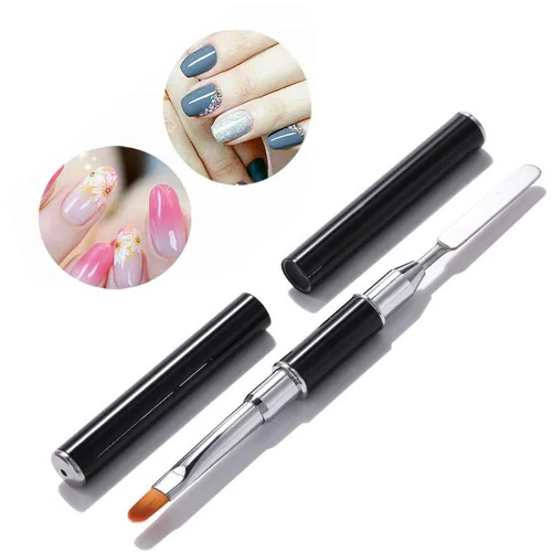 Vista 4 de Bertoo - Cepillo y recogedor de gel de uñas de poligel, herramienta de cepillo de uñas de gel de acero inoxidable de doble extremo para cepillos