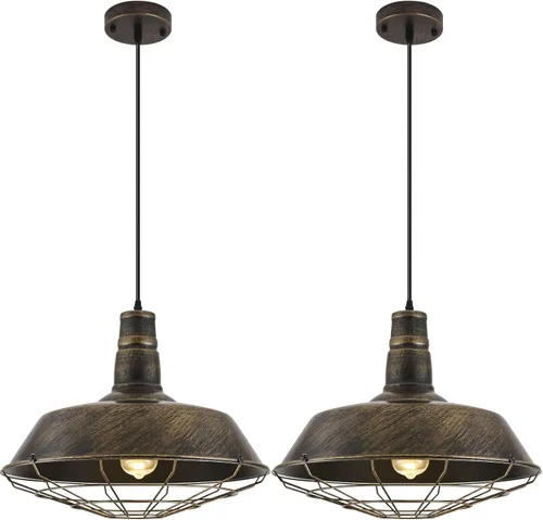 Vista 17 de Lámpara colgante negra de granja, luces colgantes grandes de 18.1 pulgadas, isla de cocina, lámpara colgante industrial con jaula de alambre, luz