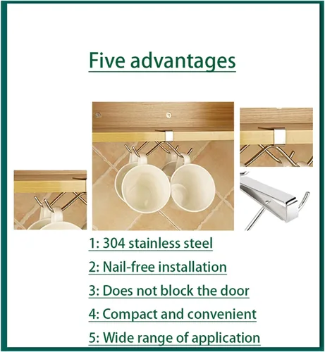 Vista 5 de 2 ganchos de cocina de acero inoxidable 304, ganchos debajo del estante para tazas, organizador de tazas para gabinete, adecuado