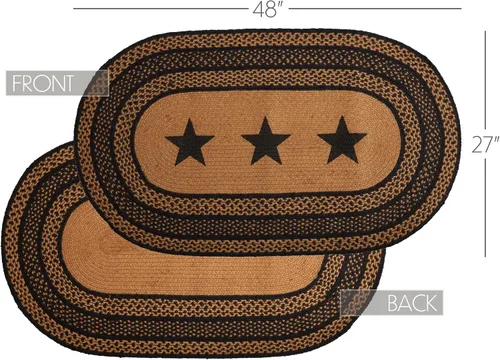Vista 2 de VHC Brands Farmhouse - Alfombra decorativa ovalada de yute negro con estrellas y almohadilla para el suelo, 27 x 48 pulgadas