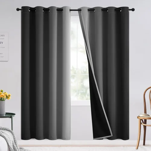 Vista 92 de SimpleHome Cortinas degradadas degradadas para oscurecer la habitación de 36 pulgadas de largo para dormitorio, con ojales y bloqueo de luz Negro