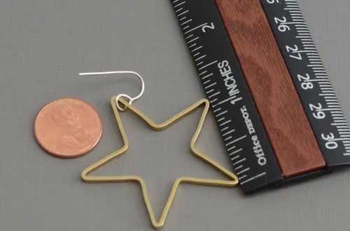 Vista 2 de Large star gold brass hoop earrings cowgirl western southwestern dangle earrings for men women