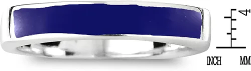 Vista 4 de AeraVida Anillo de plata de ley 925 con incrustaciones de lapislázuli azul de imitación de barra rectangular Anillos de boda clásicos para mujer