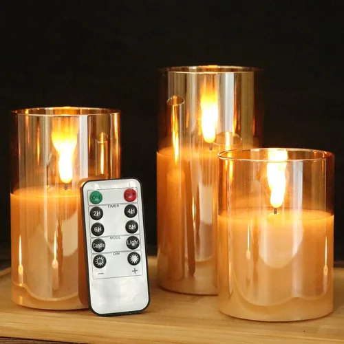 Vista 12 de GenSwin - Velas de cristal sin llama con control remoto que funcionan con batería, velas LED que parpadean de cera real y mecha 3D