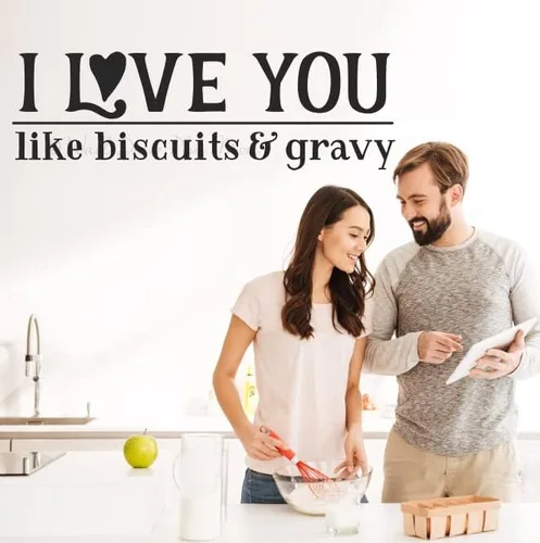 Vista 2 de Calcomanía para decoración de pared con texto en inglés "I Love You Like Biscuits Salsa Palabras de vinilo Lettering San Valentín