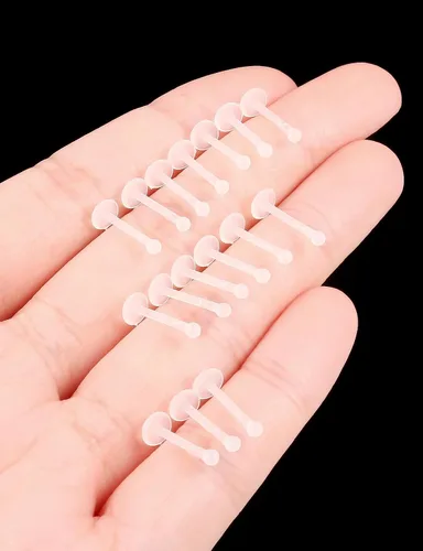 Vista 2 de Aretes transparentes con parte trasera plana de 18 G y 16 G para deportes de nariz, plástico de silicona, retenedores de cartílago para tragus