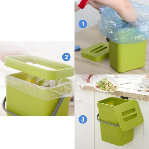 Vista 6 de Contenedor pequeño de compostaje de cocina de 3 litros, contenedor para encimera del hogar con tapa para compostador de basura (A)
