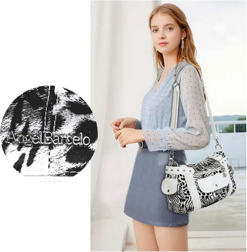 Vista 7 de Angel Barcelo - Bolsa de hombro amplia para mujer, diseño Hobo, cuero lavado
