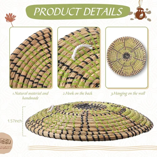 Vista 5 de Ziliny Juego de 8 canastas decorativas de pared bohemias, para colgar, redondas, estilo africano, para decoración de cocina, rústico, hogar, verano