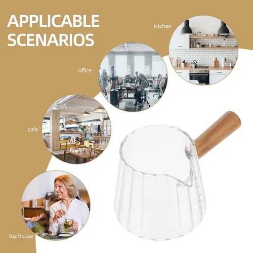 Vista 4 de Kichvoe Vaso de chupito de espresso de 6 onzas con mango de madera, jarra triple de vidrio de borosilicato con escala, vasos de chupito de espresso