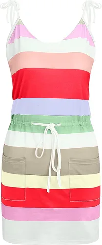 Vista 3 de Wiyuqeen 2023 Summer Beach Dresses for Women Casual Tshirt Dresses Elegant V Neck Short Sundresses Fashion Pocket Boho Dress
