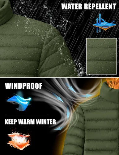Vista 4 de MAGNIVIT - Chaqueta de plumón para hombre, ligera, abrigada, impermeable, cortavientos, acolchada, con relleno, plegable