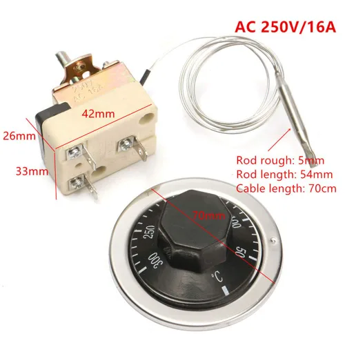 Vista 2 de Interruptor de control de temperatura AC 250V 16A 122.0-572.0 °F Termostato capilar universal para horno eléctrico, balcón, paquete de 2