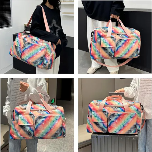 Vista 282 de Pequeña bolsa de gimnasio para mujer, bolsa de viaje con compartimento para zapatos