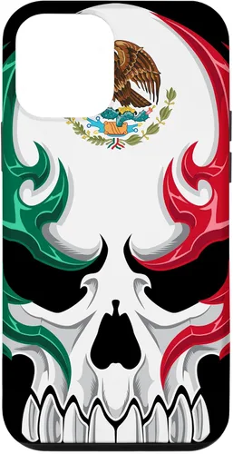 Vista 16 de Funda para iPhone 17 con diseño de bandera de México, diseño tribal de calavera mexicana