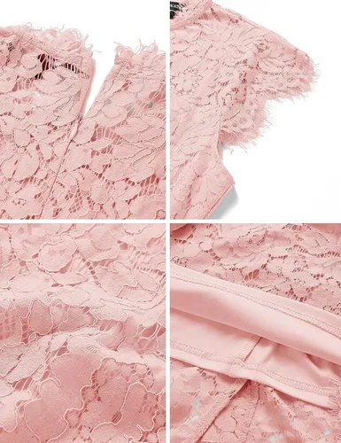 Vista 6 de Merokeety - Vestido elegante floral con encaje y sin mangas para mujer tiene cuello redondo y una longitud hasta la rodilla es adecuado para fiestas