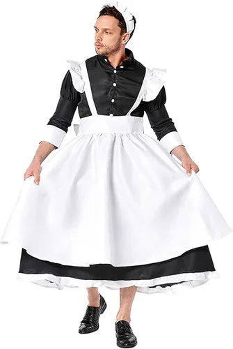 Vista 3 de Adulto Masculino Maid Cosplay Vestido Traje de criada Big Hemline Vestido acampanado Conjunto de Hombres Divertidos Actuaciones Trajes de la Etapa