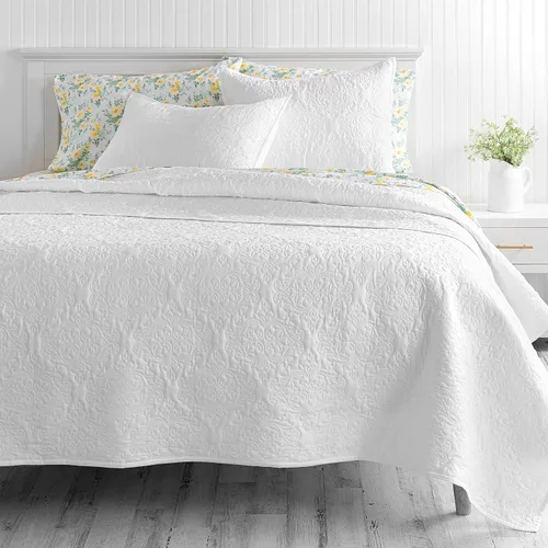 Vista 15 de MARTHA STEWART Naomi - Juego de edredón de 3 piezas, 100% algodón, reversible, fresco, tejido de percal suave, ligero, estampado, 1 edredón, 2