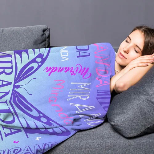 Vista 5 de Manta de nombre personalizada para adultos y niños, manta de nombre personalizada – 9 colores, 7 tamaños, manta de franela gruesa, manta de nombre