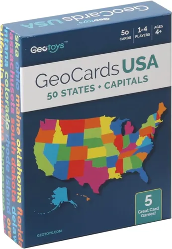 Vista 6 de Geotoys GeoCards, USA Flash Cards Juego de geografía, juegos de cartas para niños, para familias, hogar, escuela y viajes, tarjetas flash de Estados