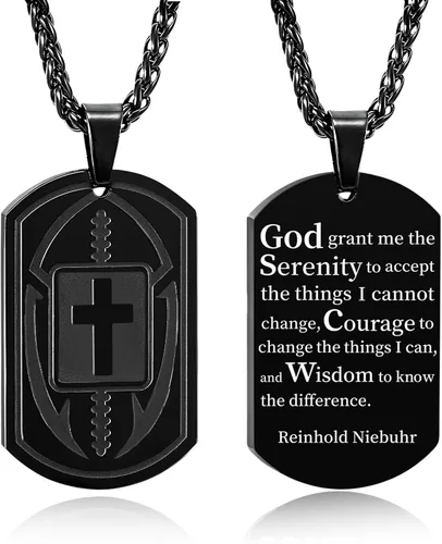 Vista 8 de Collar de cruz de versículo bíblico de fútbol para hombres, regalo religioso de acero inoxidable, joyería deportiva de fútbol, regalos de Pascua