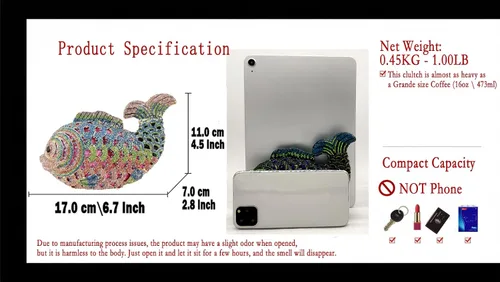 Vista 3 de Boutique De FGG Bolsos de mano con diamantes de imitación de pescado para mujer, bolsos formales de noche, bolso de graduación, boda, fiesta, bolsa