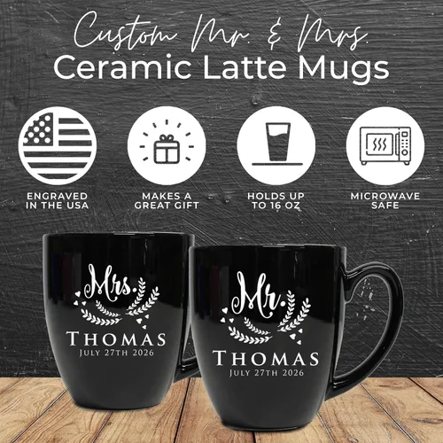 Vista 3 de My Personal Memories Juego de 2 tazas personalizadas de café con leche de 16 onzas para parejas, regalo personalizado para novia, novio suyo, ella